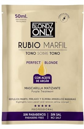 Blondz Only Purple Conditioner Treatment Mask Rubio Marfil Blonde Pearl with Argan Oil Perfect Blonde Toner (Beige) Pack of 2 Sachet 3.38 Fluid Ounce (100 ml)