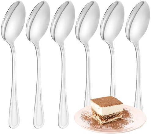 FAMILY Pack 6 Cuchara de Postre 15x3CM Acero Inoxidable Diseño Línea, Elegancia y Funcionalidad para Cada Ocasión, Cubiertos de Alta Gama para Hogar y Restaurante