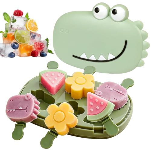 Eisformen Eis am Stiel Silikon:Eisformen Kinder Silikon,BPA Frei Mini Eisförmchen Popsicle Formen,Machen Formen,Stieleisformen mit Stäbchen und Deckel Krokodilform Niedliche Eis Selber Machen Formen