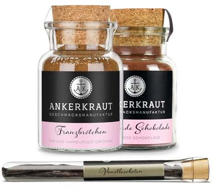 Ankerkraut Vanille-Set, mit 3 Stück Vanilleschoten, Franzbrötchen und Schokolade, Eis selber machen, Eis-Topping, Sommer-Set zum Verfeinern