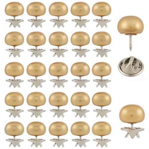 GORGECRAFT 30 uppsättningar 12 mm pärlknappar champagne avtagbara inga sy enkla brosch knappklämmor fasta broscher pärlstift snaps återanvändbara dekorativa knappar för kvinnor kläder gör-det-själv