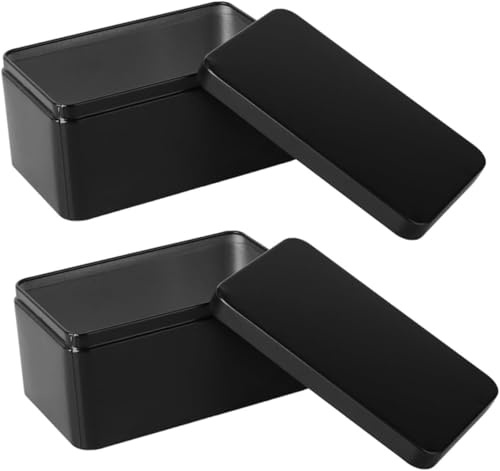 Generico 2 piezas caja de contenedor metálico cajas vacías cajas de rectangulares con tapa tarros de galletas recipientes de plástico caja de galletas negro