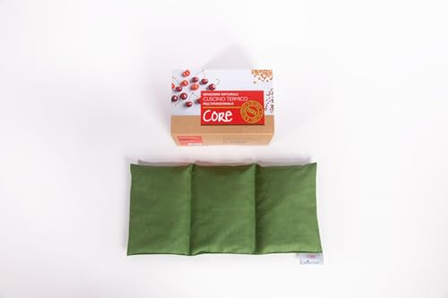 IL CIELO FIORITO - CORE Fascia Riscaldante con Noccioli di Ciliegia, Verde, 100% Cotone, 42x19 cm, 600g, Riscaldabile in Microonde, Divisibile in Tre Parti
