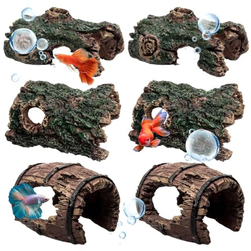 Touosy 6 Pezzi Resina Decorazioni Acquario Rocce per Acquario Tronchi Legno Decorativi Legno Decorazione Tronchi d'Albero Cavi Grotte Nascondiglio Ideale per Betta Gamberetti Vasche