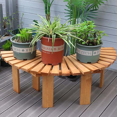 Gaommini Banco de jardín Envolvente - Banco de árbol de Madera Maciza para Muebles de Exterior Asientos de Patio Trasero Bancos de Patio Resistentes a la Intemperie semicircular(marrón,Half Round)