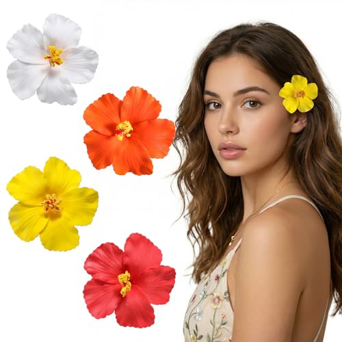4 pinzas para el pelo con flores hawaianas para mujer, pinzas para el pelo de flores, accesorios para el cabello para vacaciones, fiesta en la playa, verano, mujeres, adolescentes, niñas