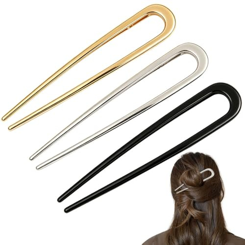 Vaniik fransk hårnål, 3 guld silver svart twist u-formad gaffel metall 14 cm/5,5 tum stor updo hårnål för kvinnor flickor alla frisyrer dekorativa tillbehör