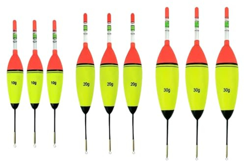 ZHYUAN 9 STK Angeln Bobber Float,Posen Angeln Schwimmer,Leuchtender Angelschwimmer,Schaumstoff Angelposen,Eva-Schaumstoffposen zum Angeln, für Hecht, Barsch, Karpfen (3 x 10 g,3 x 20 g,3 x 30 g) (9)