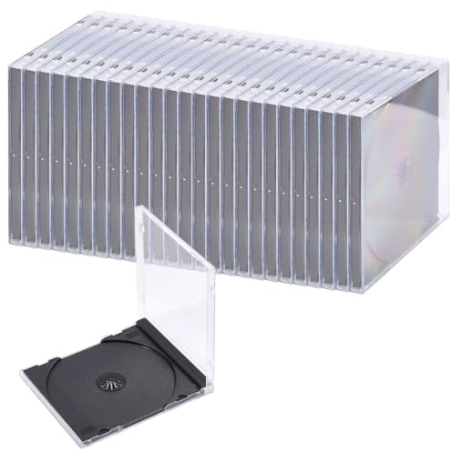 CONCHLERY 25 Pcs 10.4mm CD Jewel Cases Clear CD Case with Assembled Black Tray Standard Single DVD Cover Protection Case, Black