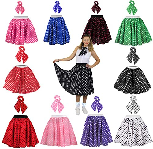 ILOVEFANCYDRESS Tenue Rock and Roll composée d'une Jupe à Pois Style années 50 Longueur 66 cm et Foulard Assorti