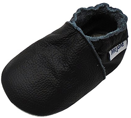 Mejale mjukt läder slip-on lära-gå-skor krypskor babyskor mockasin, svart, 19/20 EU