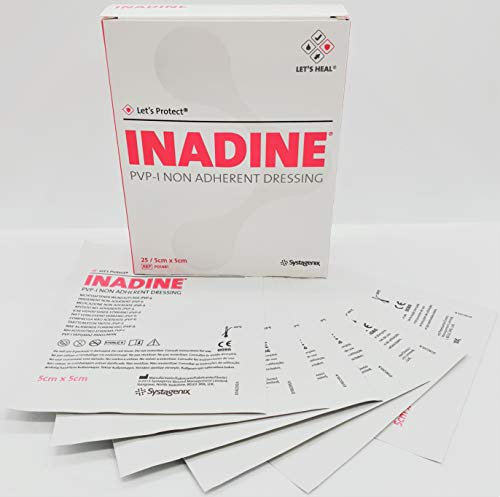 Inadine 5cm x 5cm x10 Non-Adherent Wound Dressings Povidone Iodine AntiMicrobial**G