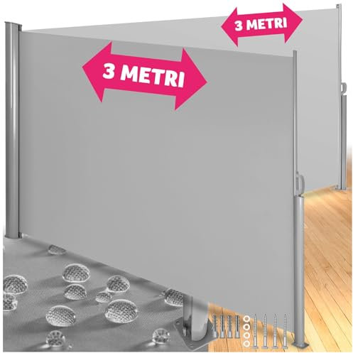 tectake® Tenda Frangivento Doppia Estensibile, Cassettone in Alluminio, Frangivista con Meccanismo Automatico, Protezione Solare e Privacy, Ideale per Balconi e Terrazzi, 160x600 cm - Grigio