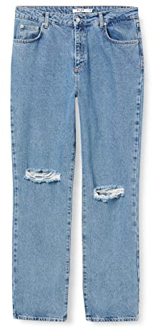 NA-KD Mezclilla Recta destruida Jeans, Azul Claro, 46 para Mujer
