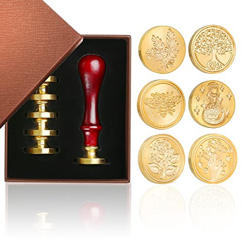 Kesote Siegelstempel Set 6 Stück Wachs Stempel Siegel Rose mit Gravur Blume Vintage Deko