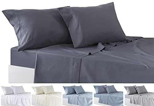 Todocama – Juego de Sábanas de 4 Piezas – Sábana Bajera Ajustable – Encimera - Dos Fundas de Almohada de 50x80cm. (Cama 200-200x190/200 cm, Gris Oscuro)