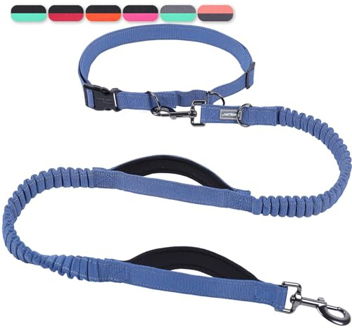 VIVAGLORY Laisse pour Chien sans Mains avec Bungees Anti-Choc Avancés Doubles, Laisse de Taille Réfléchissante Ajustable pour Entraînement et Jogging, Rose/Gris