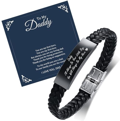 PJ JEWELLERY Daddy Gifts Men's Leather Bracelet - Fathers Day Gift from Son, Christmas Birthday Present for Dad