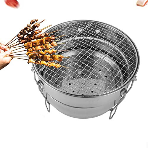 BBQ Seau De Barbecue Portable Barbecue Pliant Au Charbon De Bois en Acier Inoxydable Shish Kabob Grill avec Grille Chromée Hibachi Grill pour Jardin, Terrasses, Barbecues De Camping 29 Cm