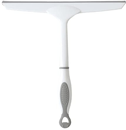 PERZOE Duschabzieher mit Loch zum Aufhängen, Mehrzweck-Glaswischer, Fensterabzieher, ergonomischer Griff für Glasfenster, Tür, Badezimmer, Reinigung Grau & Weiß