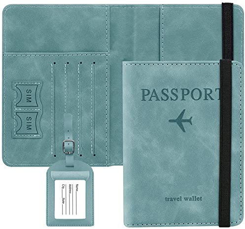 gvivej Pasaporte, protección para pasaporte, soporte para documentos, tarjetas de crédito y documentos de viaje para hombres y mujeres, funda para pasaporte con bloqueo RFID, azul, 14,8 x 11 cm/5,8 x