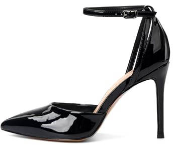 Rio Fiore Scarpe con Tacco, Decollete con Tacco a Spillo, Nere, 8.5 cm, Ecopelle Verniciata, High Heels, Décolleté a Punta, Cinturino alla Caviglia, 8194-7-8 (Black Lack, 37 EU)