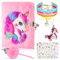 HappyKidsClub Tagebuch Mädchen mit Schloss, Einhorn Mädchen für Geschenke 3-14 Jahre Notizbuch a5 mit Einhorn Gelschreiber Schlüsselanhänger Armband Sticker Mädchen Spielzeug ab 3-14 Jahre Mädchen