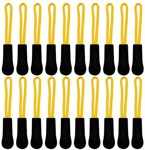 Replacement Zipper Pulls, 20 Pieces Zip Tab Tags Cord Extension Fixer for Bags, Clothes, Luggage (Yellow-20Pack)
