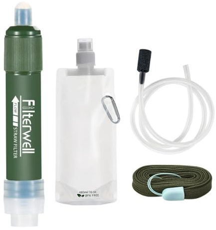 Personal Water Filter, Portable 4000L Water Filter Kit for Camping, 0.01 Micron Filter, Remove 99.9% Bacteria, Outdoor Survival Equipment