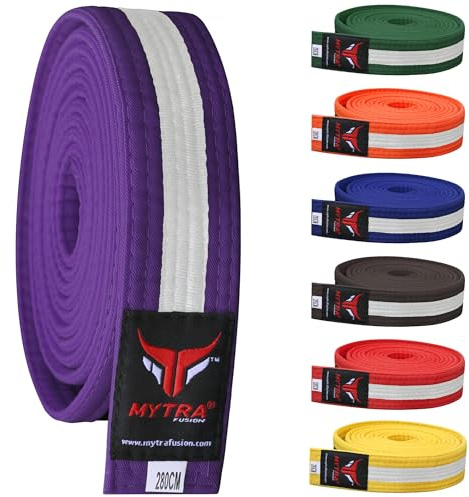 Mytra Fusion Karate Belt Multiple Colors Taekwondo Belts Martial Arts Karate Belts (Purple/White, 240-CM)