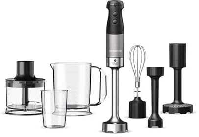 Kenwood HBM80.327BK Mixeur plongeant Triblade XL Pro, fouet en métal, hachoir, presse-purée et verres doseurs inclus
