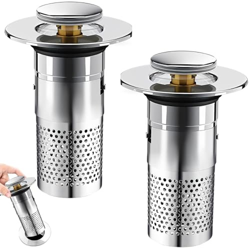 Saijer bonde de lavabo, Lot de 2 Bouchon lavabo Salle de Bain Universel 34-40mm Inoxydable Bouchon evier Salle de Bain Bouche evier avec Tamis Filtre Anti Clogging Filtre de vidange