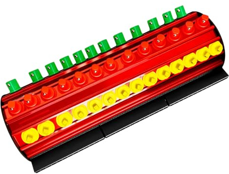 Organizador llaves 77 piezas, almacenamiento de llaves de vaso de 3/8 a 1/2, magnético Organizador de herramientas para el almacenamiento de prácticas herramientas de reparación en garajes (Red)