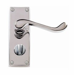 Victorian scroll door handle privacy set 118mm x 40mm polished chrome