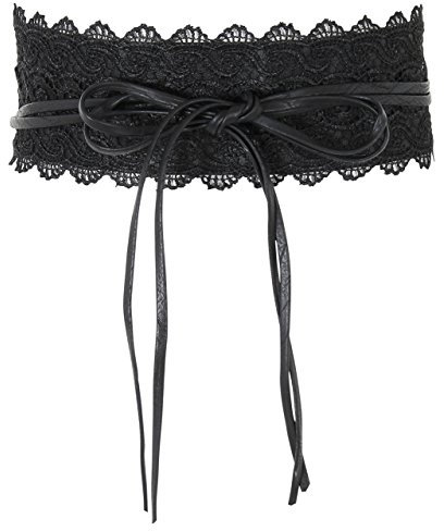 KRISP 15295-BLK-OS: Obi-Gürtel Kunstleder Wickelgürtel Spitze (Schwarz)
