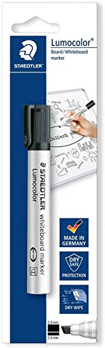 STAEDTLER 351 B-9 BK Whiteboard-Marker Lumocolor (Keilspitze ca. 2 oder 5 mm Linienbreite, Made in Germany, trocken und rückstandsfrei abwischbar von Whiteboards) schwarz