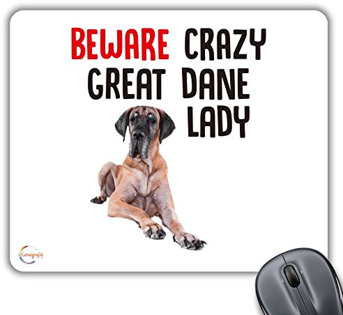 Coralgraph Inc CP565 Beware Crazy Great Dane Lady Novelty Gift Printed PC Laptop Computer Mouse Mat Pad