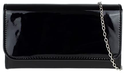 Girly Handbags Pochette lucida tinta unita, Nero , Medium