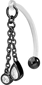 PIERCINGLINE PMFK Bananabell + Chirurgenstahl Design | KETTE + 2 KRISTALLE | Piercing Intimbereich Bauch | Farbauswahl