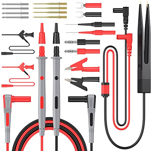 Proster Multimeter Leads Kit - 23 in 1 Test Leads with Alligator Clips Test Probe Spring Test Hook Clip Banana Plug SMD Patch Test Clip Electric Tester Leads for Multimeter Tester