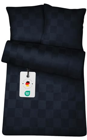 Carpe Sonno® Damast Bettwäsche 135x200 Baumwolle | Karierte Bettwäsche kariert | Bettwäsche Baumwolle 135x200 | Bettwaren & Bettwäsche-Sets | Bettbezug 135 x 200 Baumwoll Bettwäsche Blau