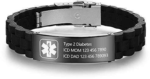 Personalizzata Avviso medico Braccialetto per Donne,Silicone Gruppo musicale Emergenza Avviso medico Uomini Braccialetti,ID ufficiale polsino con Avviso medico Badge,su misura inciso Testo