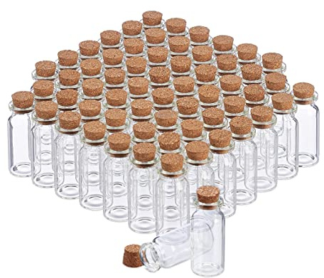 Relaxdays 10025631 Glasflaskor med Kork, Glas, Kork, Genomskinlig, 10 ml, Paket med 60