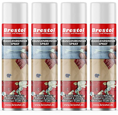ORANGENREINIGER SPRAY 4x 400 ml (7550) - Kleberrestenentferner Etikettenlöser Harzentferner Gummiabriebentferner Kleberentferner - BRESTOL