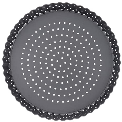 DOITOOL Molde para pizza antiadherente con agujeros redondo para hornear tartas, bandeja inferior extraíble (tamaño mediano, 20,3 cm)