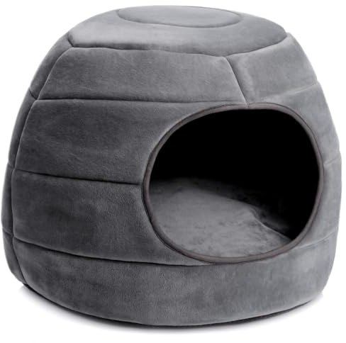 Hollypet Cama para gatos y perros pequeños, cama plegable 2 en 1 para mascotas, cálido y suave terciopelo coral para gatos y perros pequeños, gris oscuro, L