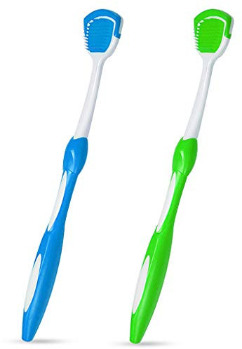 Tongue Brush, 2 Pcs Oral Tongue Cleaner Tool for Reduce Bad Breath and Maintain Mouth Health 2 Colors (Blue, Green)