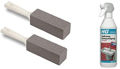 Cleaning Block WC, Toilette-Reinigungsstein mit Griff (2er-pack) & HG Kalkweg Schaumspray 3x stärker mit konzentrierter Formel, für Badezimmer, entfernt Ablagerungen (500 ml)-605050105