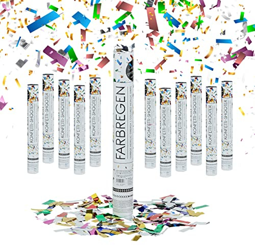 Relaxdays Party Popper, 12er Set, 6-8 m Effekthöhe, Silvester, Geburtstag & Hochzeit, 40 cm Konfettikanone, Folie, bunt