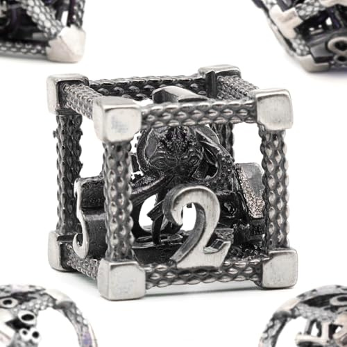 DND Würfel Set Rollenspiel, Polyedrische Würfelset D and D (Z-Silver) | ZHOORQI Spielwürfel 7 Stück Der Cthulhu Würfelset für Brettspiel D and D (Dungeons and Dragons) Dice Set Verwendet Wird